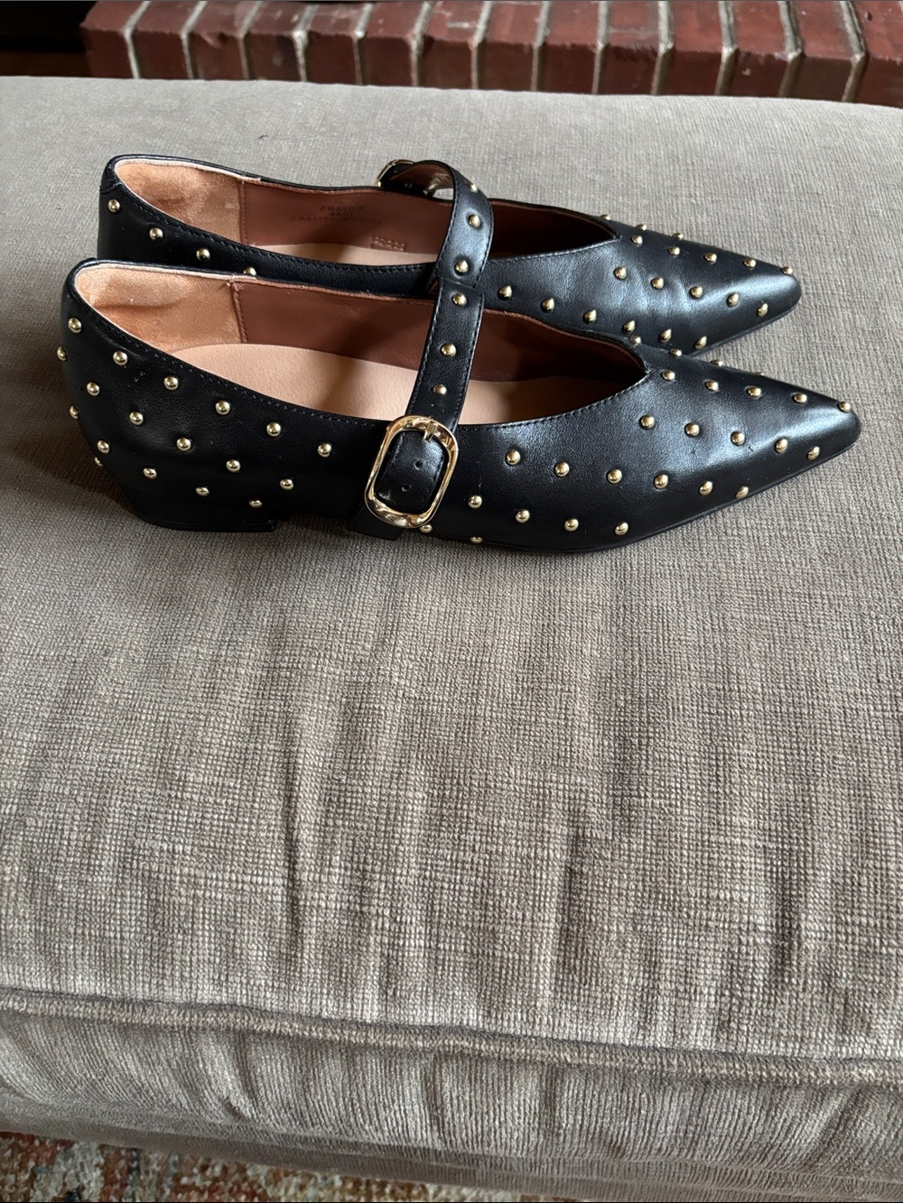 Bared Footwear Black Pointed Mary Jane Flats with Gold Studs - Picture 4 of 6